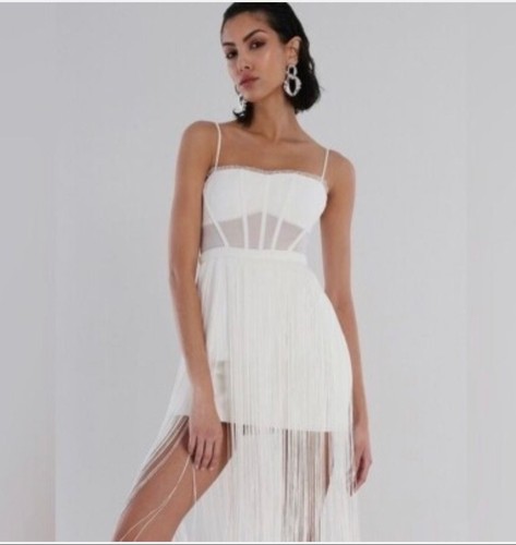 White corset style fringe mini - style,
